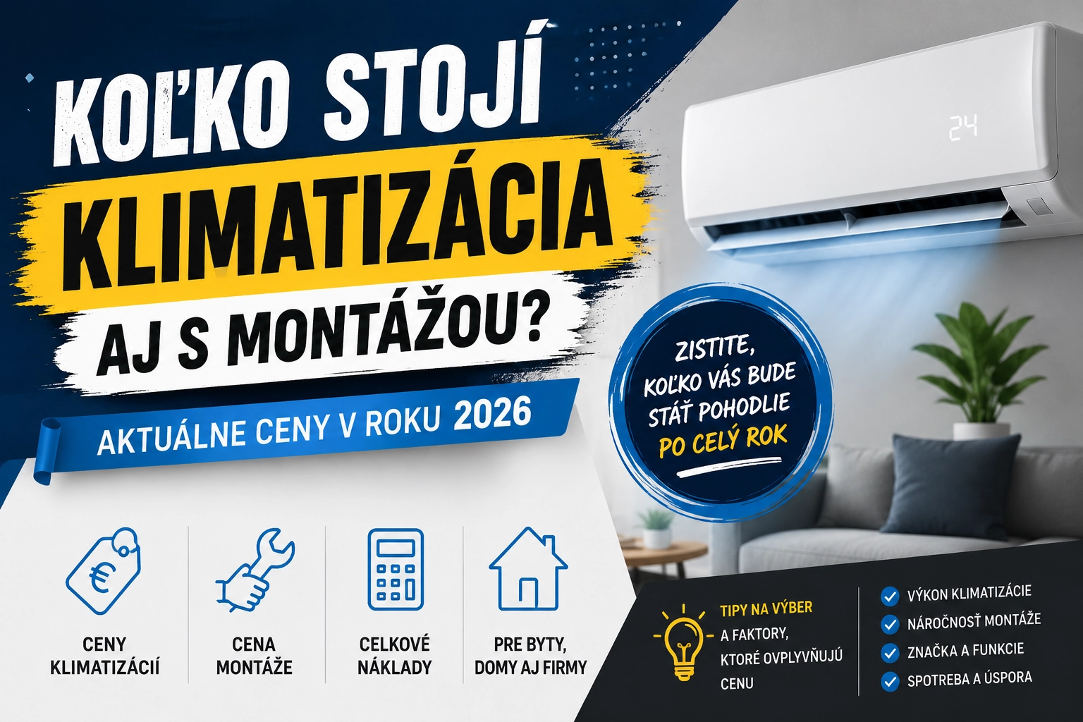 Koľko stojí klimatizácia aj s montážou v roku 2026